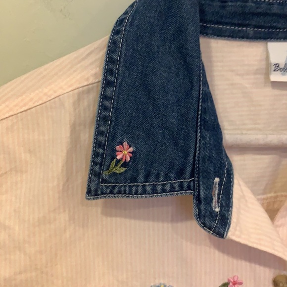 Bobbie Brooks Vintage Embroidered Floral Pink collared short sleeve Button Up - Picture 3 of 7